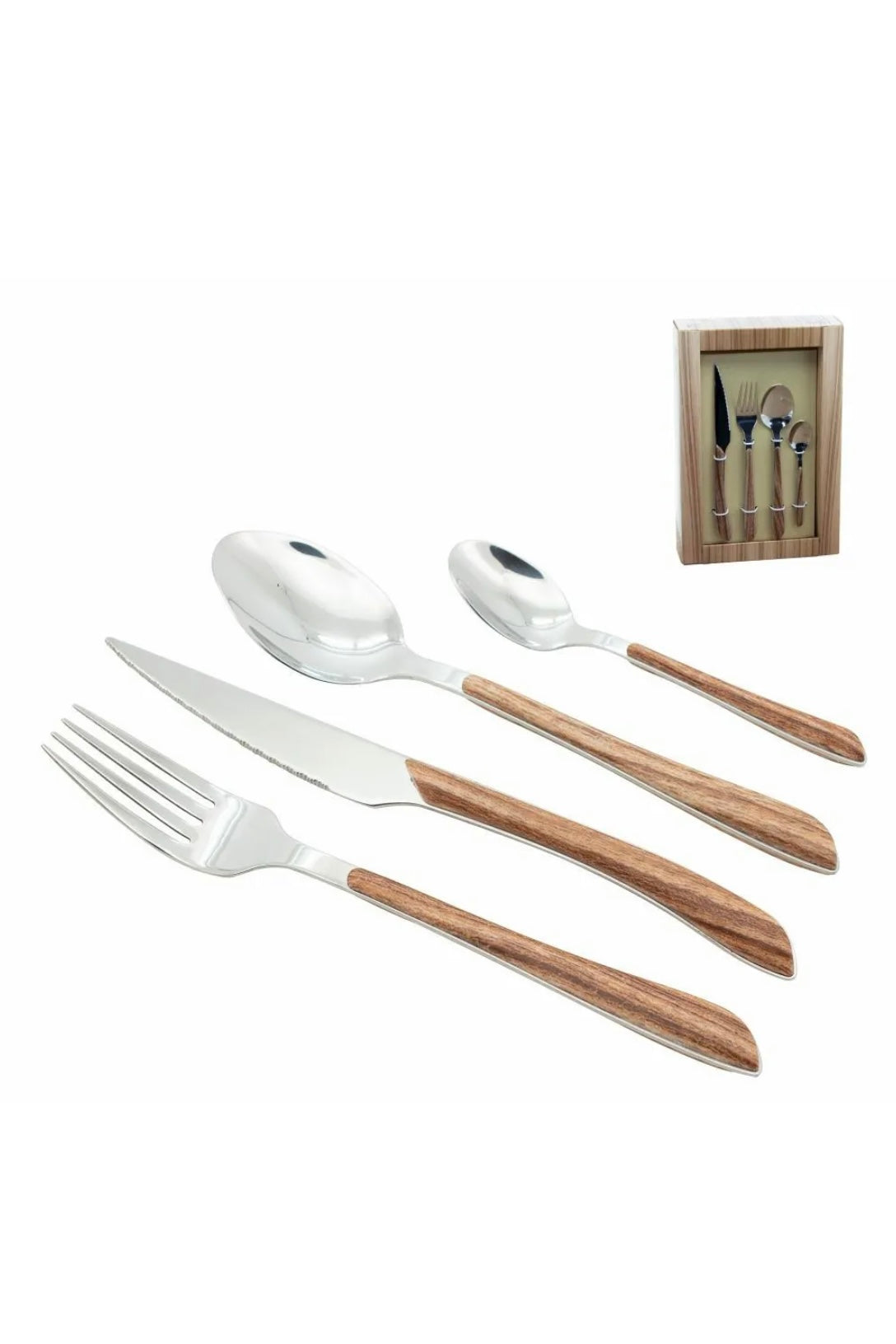 Cutlery Service 24 Pieces in Steel Bois Wood